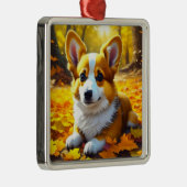 Corgi Puppy Dog Spielen im Herbst Blätter Ornament Aus Metall (Rechts)
