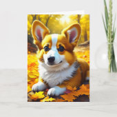 Corgi Puppy Dog Spielen in Herbstlauben Karte (Vorderseite)