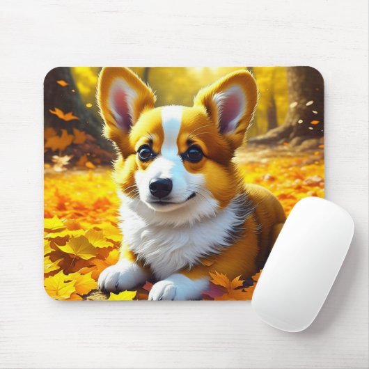 Corgi Puppy Dog Spielen in Herbstlauben Mousepad (Mit Mouse)