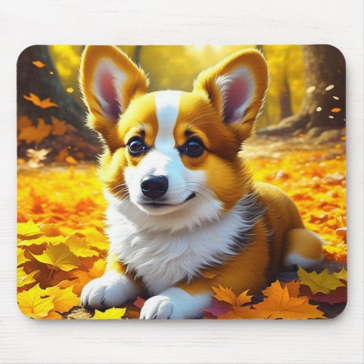Corgi Puppy Dog Spielen in Herbstlauben Mousepad (Vorne)