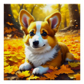 Corgi Puppy Dog Spielen in Herbstlauben Poster (Vorderseite)