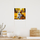 Corgi Puppy Dog Spielen in Herbstlauben Poster (Küche)