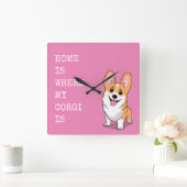 Corgi Quadratische Wanduhr (Zuhause)