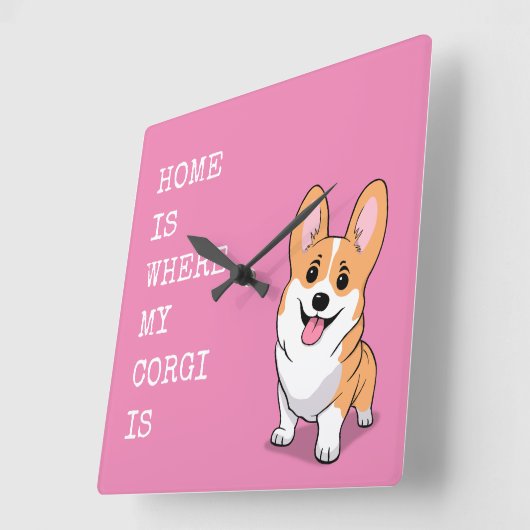 Corgi Quadratische Wanduhr (Winkel)