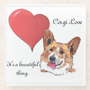 Corgi Red Heart Colour Illustration Schöne Sache Glasuntersetzer