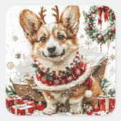 Corgi, Reindeer Kostüm von Sleigh Quadratischer Aufkleber (Vorderseite)