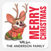 Corgi Reindeer Weihnachtslabel Quadratischer Aufkleber (Vorderseite)