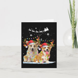 Corgi Reindeer Weihnachtsmannmütze Xmas Lights Wei Karte