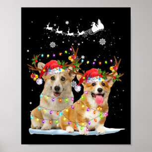 Corgi Reindeer Weihnachtsmannmütze Xmas Lights Wei Poster
