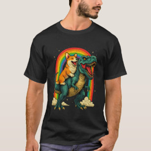 Corgi Reitet Dinosaurier T-Rex Jungen Mädchen Raum T-Shirt