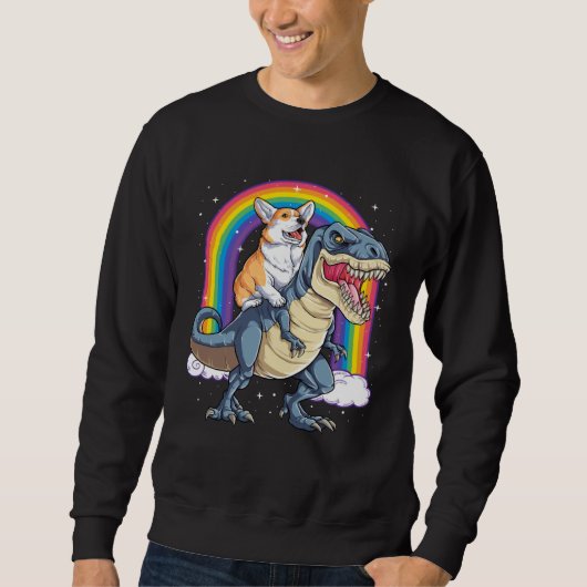 Corgi Riding Dinosaur rex Men Women Rainbow Sweatshirt (Vorderseite)