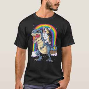 Corgi Riding Dinosaur T rex Boys Girls Rainbow Wel T-Shirt