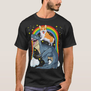 Corgi Riding Dinosaur T Rex Dog Funny Corgi Space T-Shirt