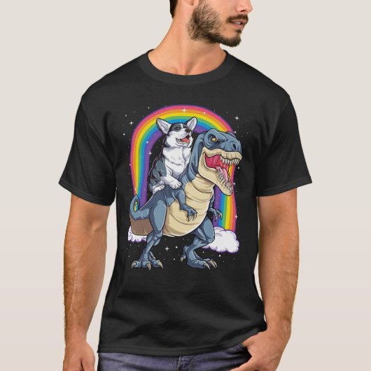 Corgi Riding Dinosaur T rex Shirt Funny Rainbow Do (Vorderseite)