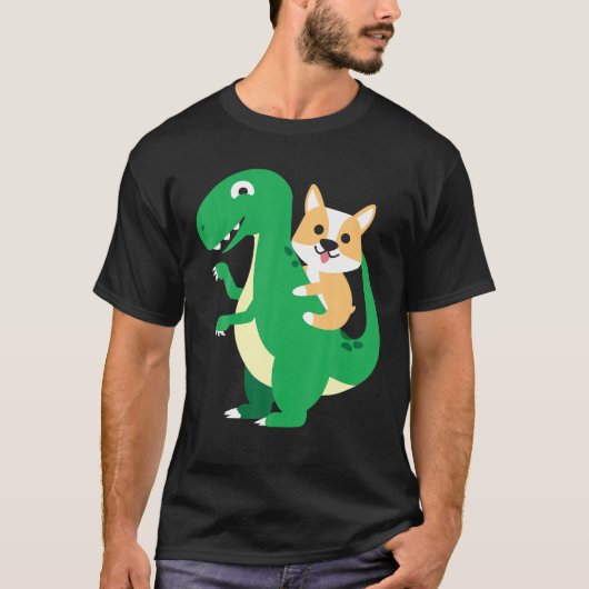 Corgi Riding Rex Cool Dinosaur Dino Dog Halloween T-Shirt (Vorderseite)