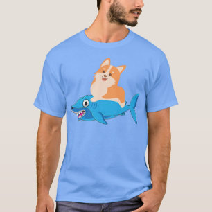 Corgi Riding Shark Dog Besitzer Haustier Elterntei T-Shirt