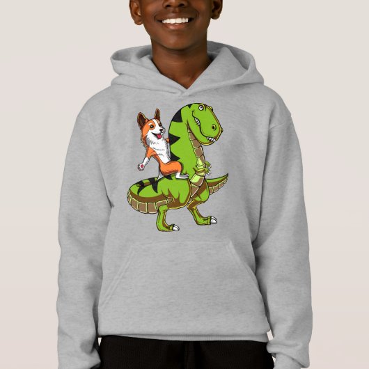 Corgi Riding T-Rex Dinosaur Funny Dog Hoodie (Vorderseite)
