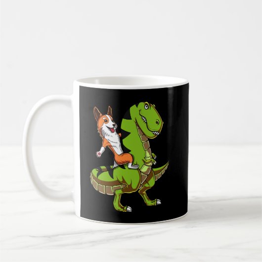 Corgi Riding T-Rex Dinosaur Funny Dog Kaffeetasse (Links)