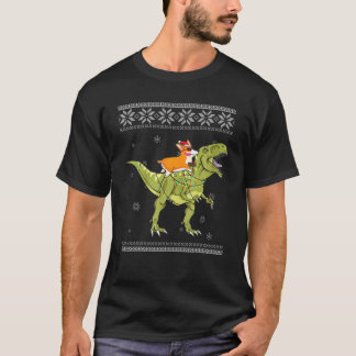 Corgi Riding T Rex Dinosaur Weihnachtslicht Xmas G T-Shirt