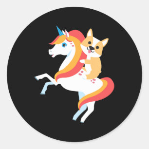 Corgi Riding Unicorn Niedliches Witziges HundeHall Runder Aufkleber