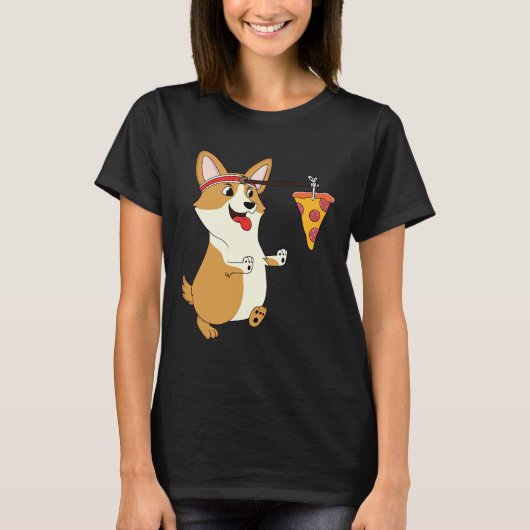 Corgi Running Pizza T-Shirt (Vorderseite)