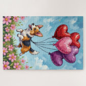 Corgi Running with Valentine's Heart Balloons Puzzle (Horizontal)