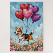 Corgi Running with Valentine's Heart Balloons Puzzle (Vertikal)