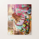Corgi rutscht schlafend vom Bett Puzzle (Vertikal)