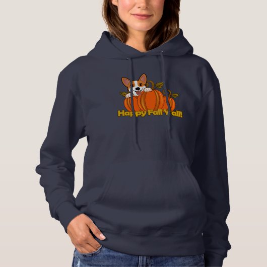 Corgi sagt Happy Fall Y'all! Hoodie (Vorderseite)