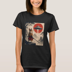 Corgi Samurai UFO Vintage Japanischer Ukiyo-e Hund T-Shirt