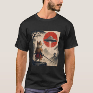 Corgi Samurai UFO Vintage Japanischer Ukiyo-e Hund T-Shirt