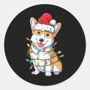 Corgi Santa Christmas Tree Lights Xmas Boys Men Co Runder Aufkleber