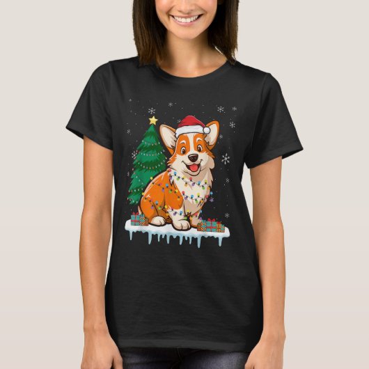 Corgi Santa Christmas Tree Lights Xmas Boys Men Co T-Shirt (Vorderseite)