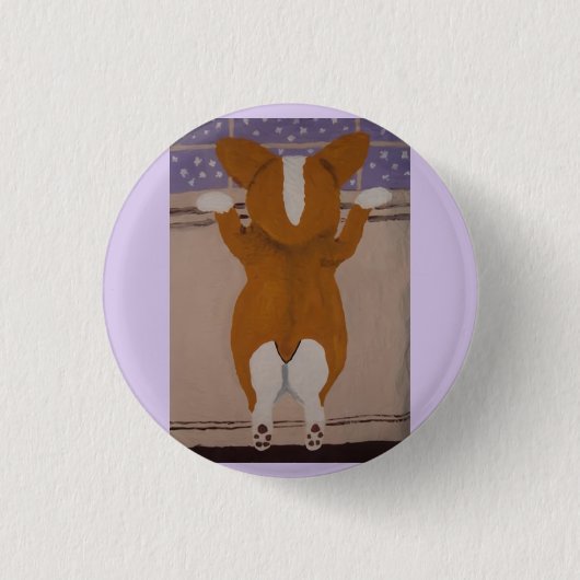Corgi schaut aus dem Fenster Button (Vorderseite)