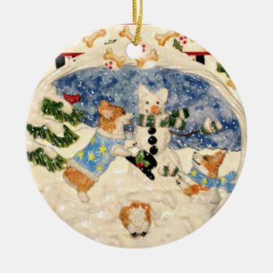 Corgi-Schneemann-Verzierung Keramikornament