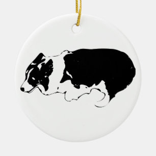 Corgi schreitet zwischen den Lichtern Keramik Ornament