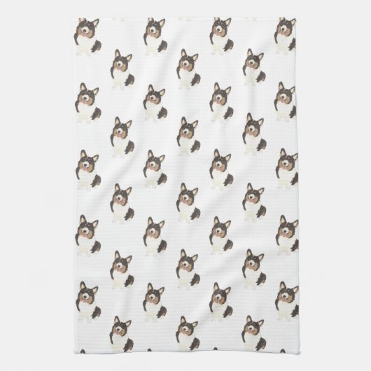 Corgi (Schwarze gekleidete Trikolore) Geschirrtuch (Vertikal)