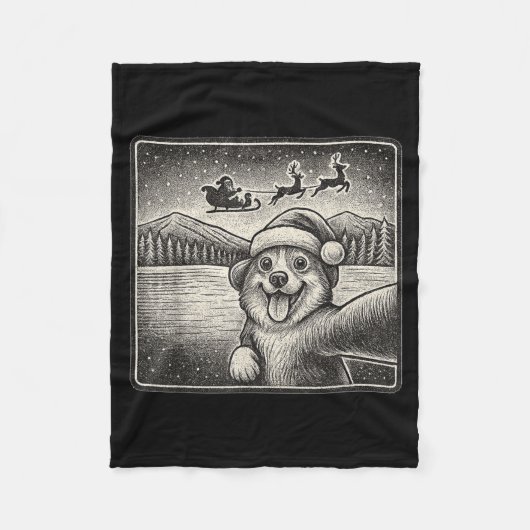 Corgi Selfie With Santa For Men Women Kids Fleecedecke (Vorderseite)