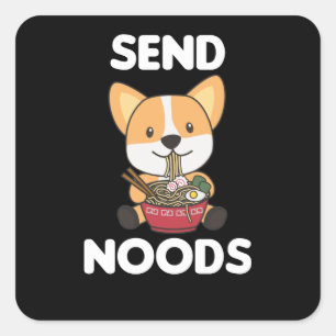 Corgi Send Noods Ramen Niedlich Kawaii Hunde Quadratischer Aufkleber