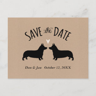 Corgi-Silhouetten Hochzeiten speichern das Datum Ankündigungspostkarte