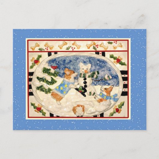 Corgi Snowman Postcard Postkarte (Vorderseite)