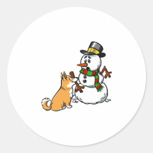 Corgi Snowman Weihnachten Runder Aufkleber