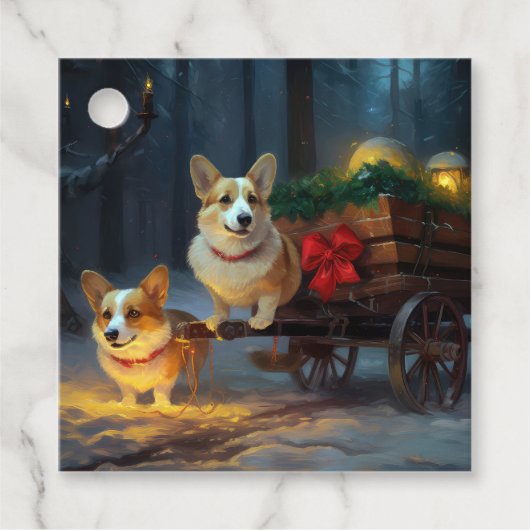 Corgi Snowy Sleigh Weihnachtsdekor Geschenkanhänger (Vorderseite)