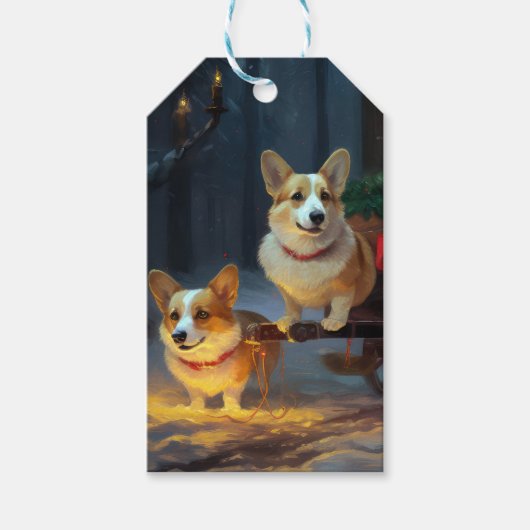 Corgi Snowy Sleigh Weihnachtsdekor Geschenkanhänger (Vorderseite)