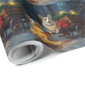 Corgi Snowy Sleigh Weihnachtsdekor Geschenkpapier (Rolleneckpunkt)