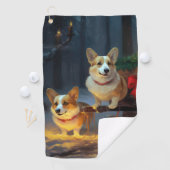 Corgi Snowy Sleigh Weihnachtsdekor Golfhandtuch (Insitu)