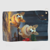 Corgi Snowy Sleigh Weihnachtsdekor Golfhandtuch (Horizontal)