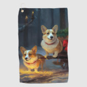 Corgi Snowy Sleigh Weihnachtsdekor Golfhandtuch (Vorderseite)