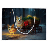 Corgi Snowy Sleigh Weihnachtsdekor Große Geschenktüte (Rückseite)