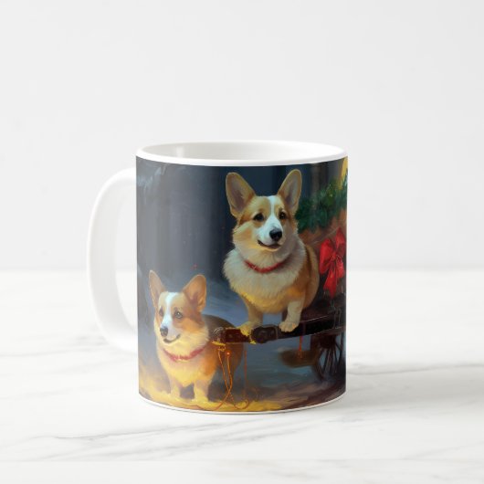 Corgi Snowy Sleigh Weihnachtsdekor Kaffeetasse (Vorderseite Links)